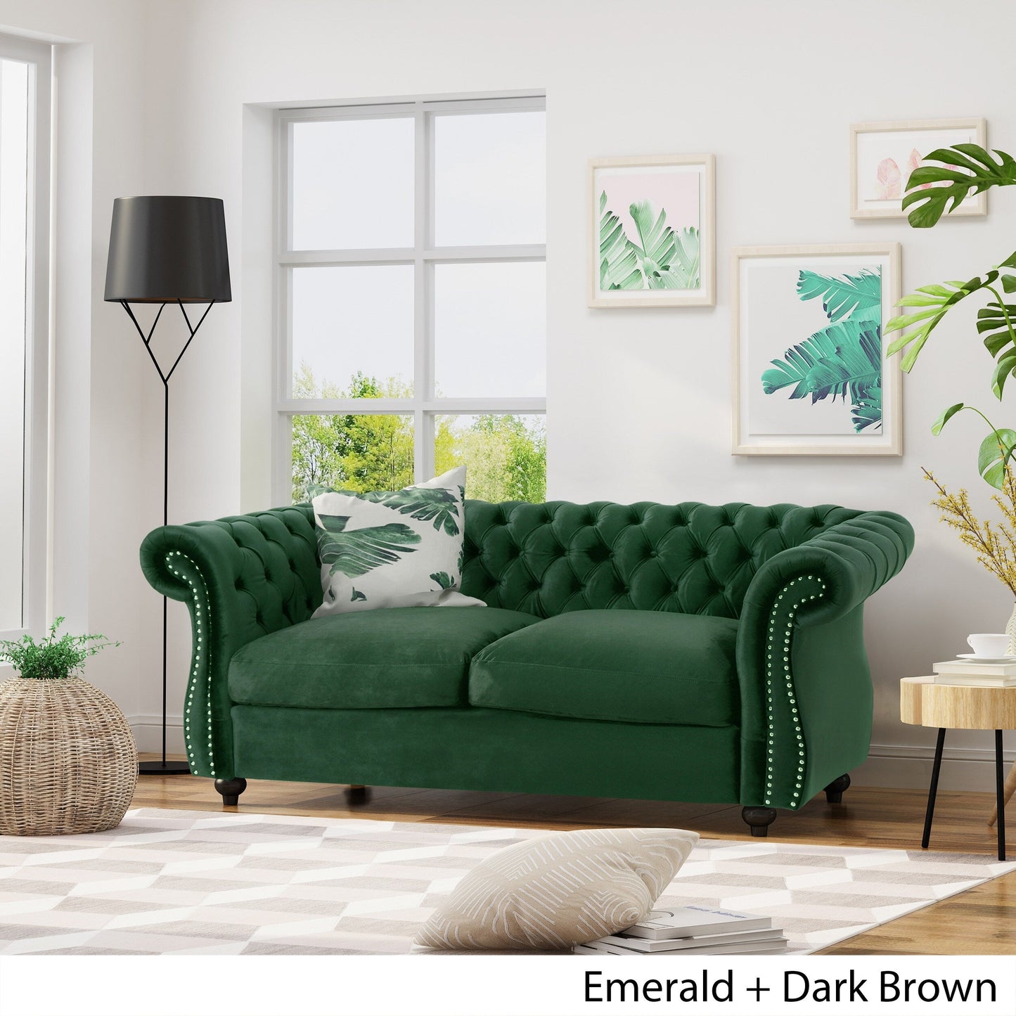 Emerald Chesterfield 61.75 Button Tufted Upholstered Loveseat Sofa with Nailheads and Wood Legs for Living Room