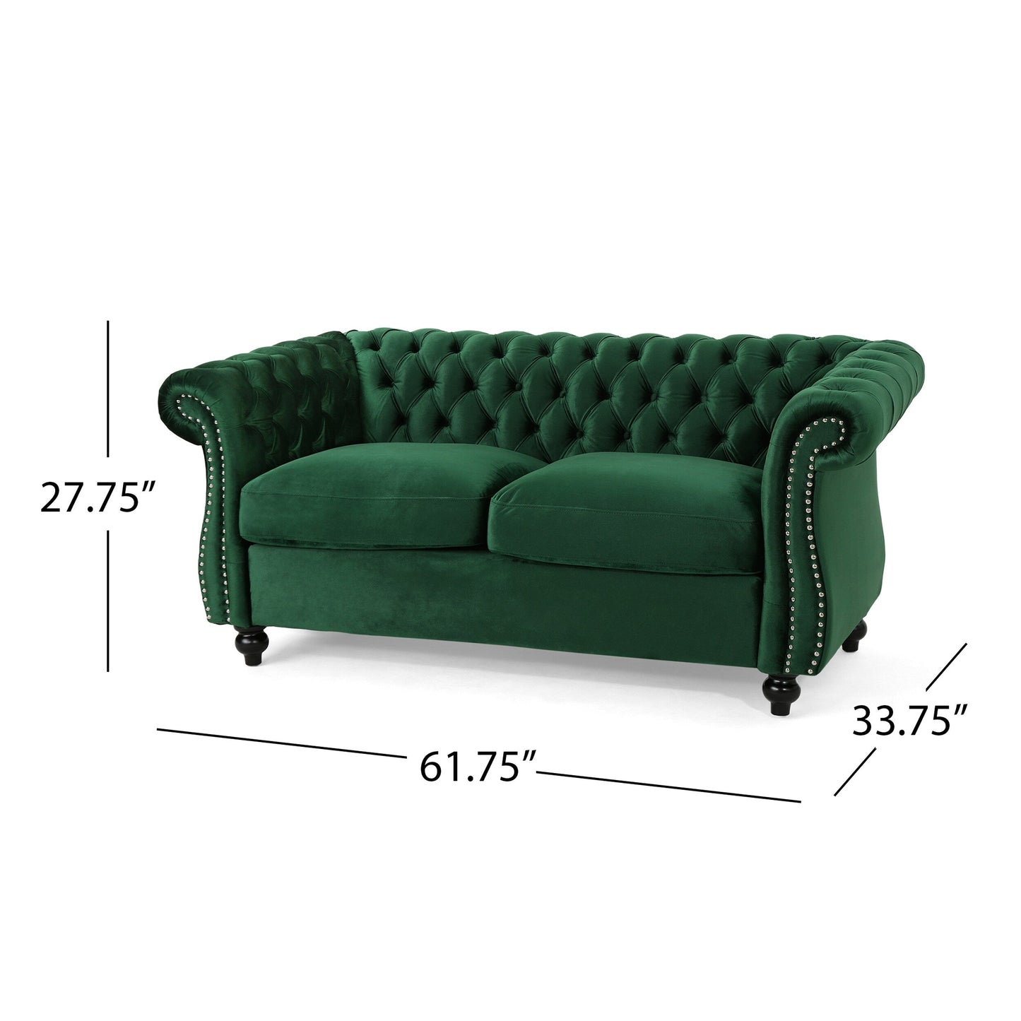 Emerald Chesterfield 61.75 Button Tufted Upholstered Loveseat Sofa with Nailheads and Wood Legs for Living Room