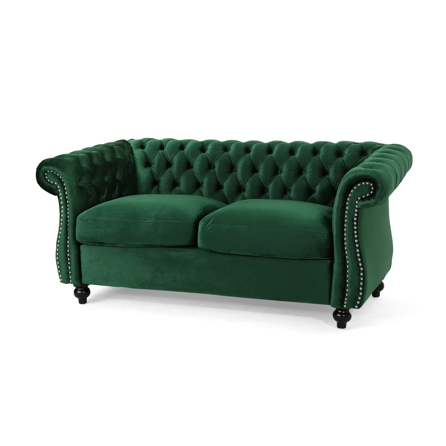 Emerald Chesterfield 61.75 Button Tufted Upholstered Loveseat Sofa with Nailheads and Wood Legs for Living Room