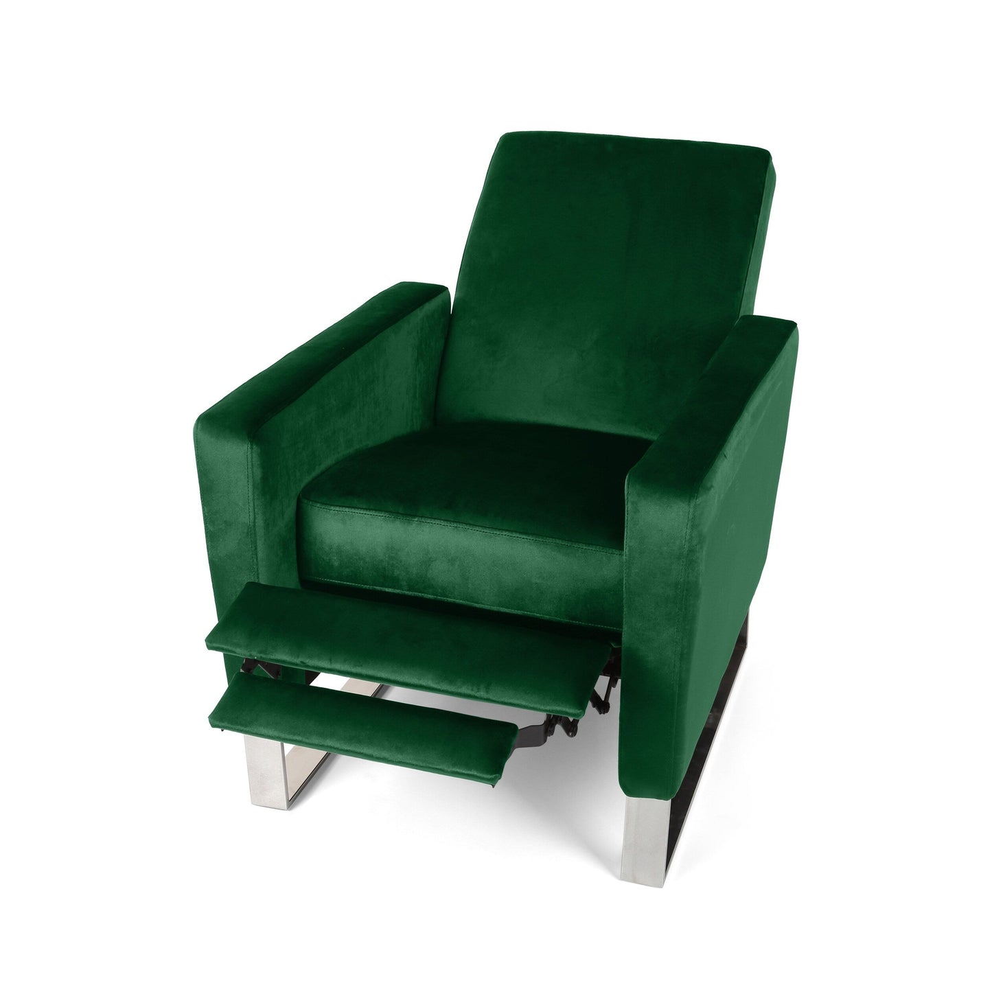 Emerald Modern Velvet Upholstered Push-Back Recliner with Footrest and Stainless Steel Legs