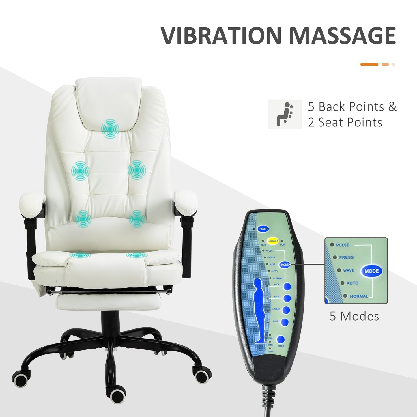 Ergonomic PU Leather Office Chair with 7-Point Massage, Reclining Backrest, Lumbar Cushion & Retractable Footrest