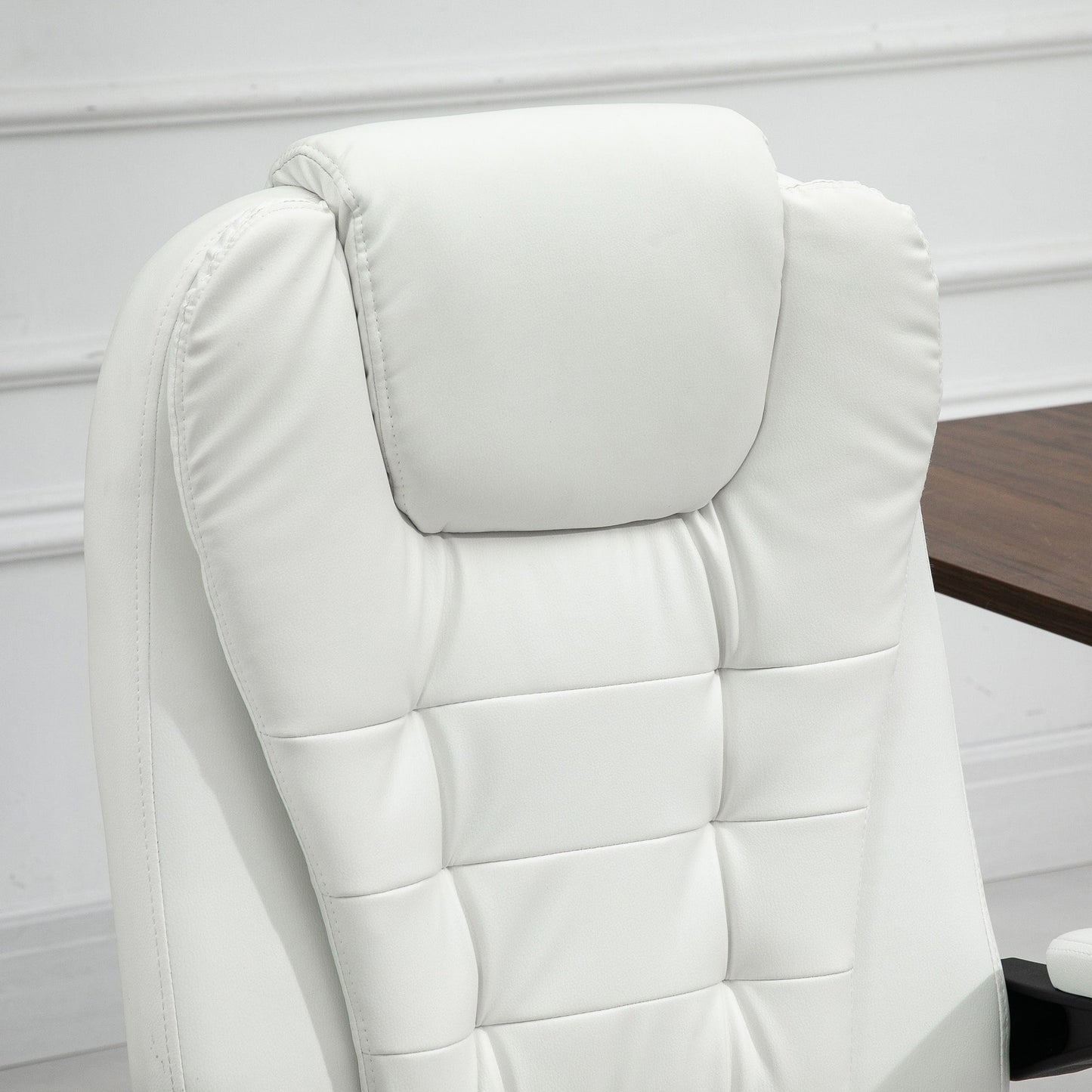 Ergonomic PU Leather Office Chair with 7-Point Massage, Reclining Backrest, Lumbar Cushion & Retractable Footrest