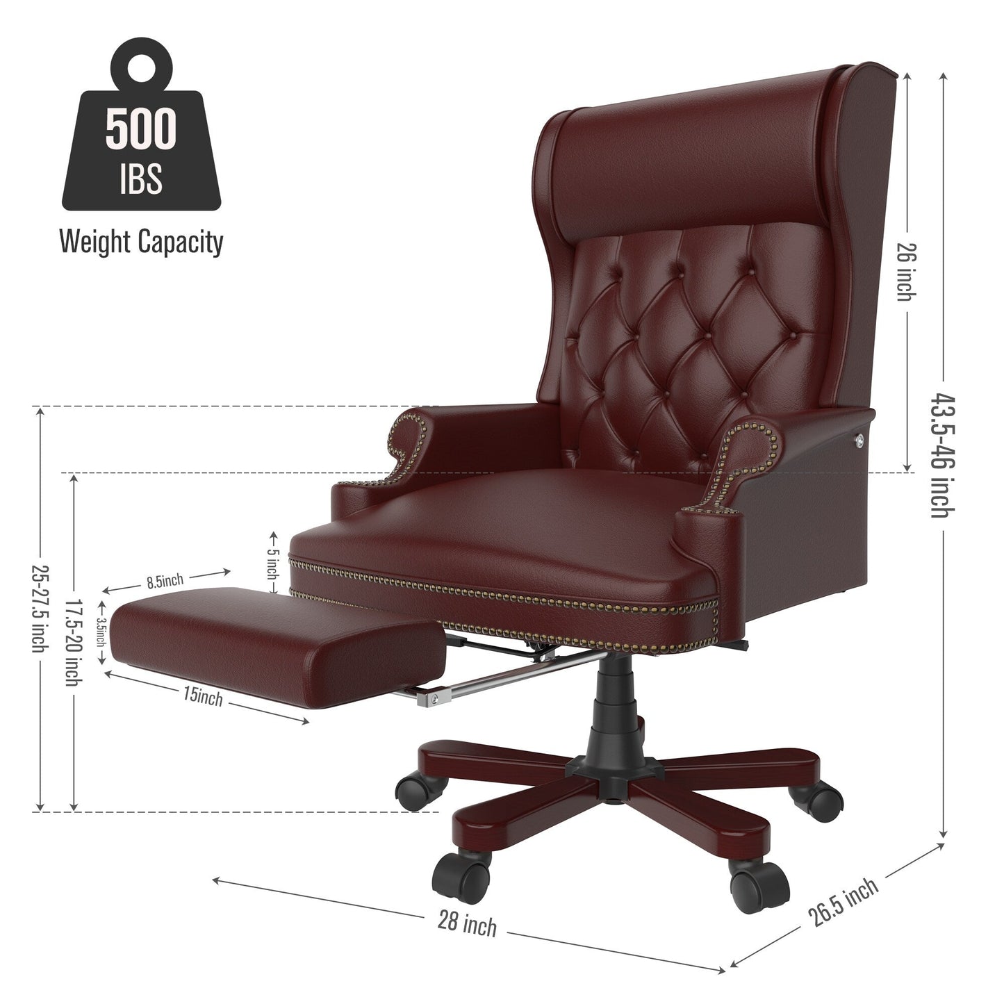 Ergonomic PU Leather Swivel Office Recliner with Footrest, Button-tufted Backrest, Nailhead Decoration