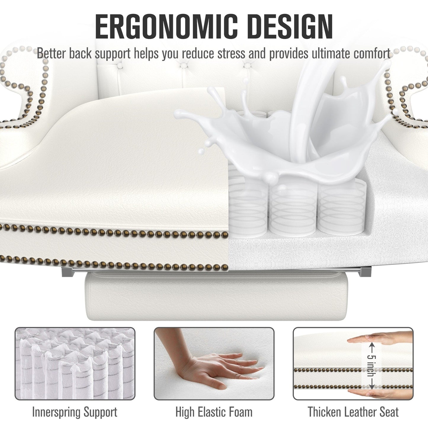 Ergonomic PU Leather Swivel Office Recliner with Footrest, Button-tufted Backrest, Nailhead Decoration