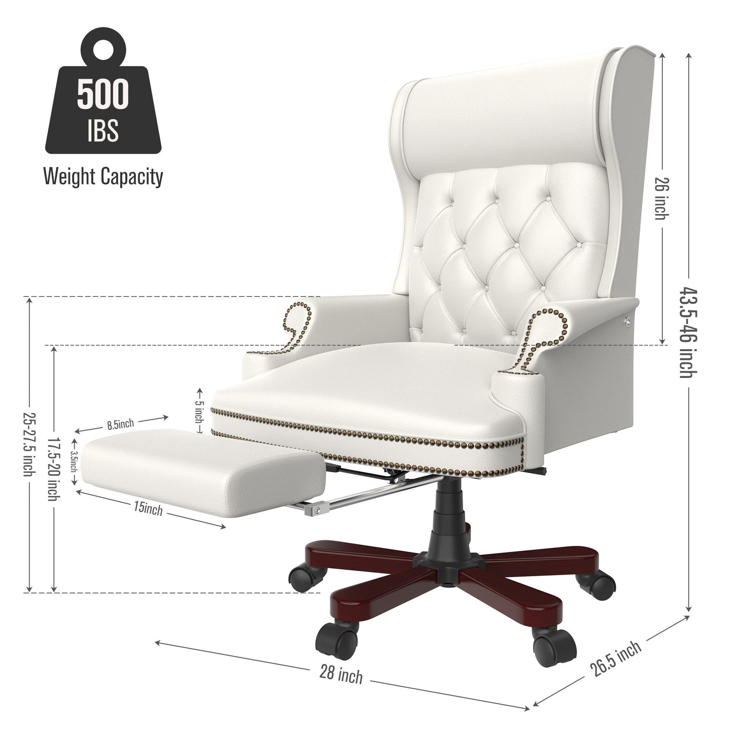 Ergonomic PU Leather Swivel Office Recliner with Footrest, Button-tufted Backrest, Nailhead Decoration