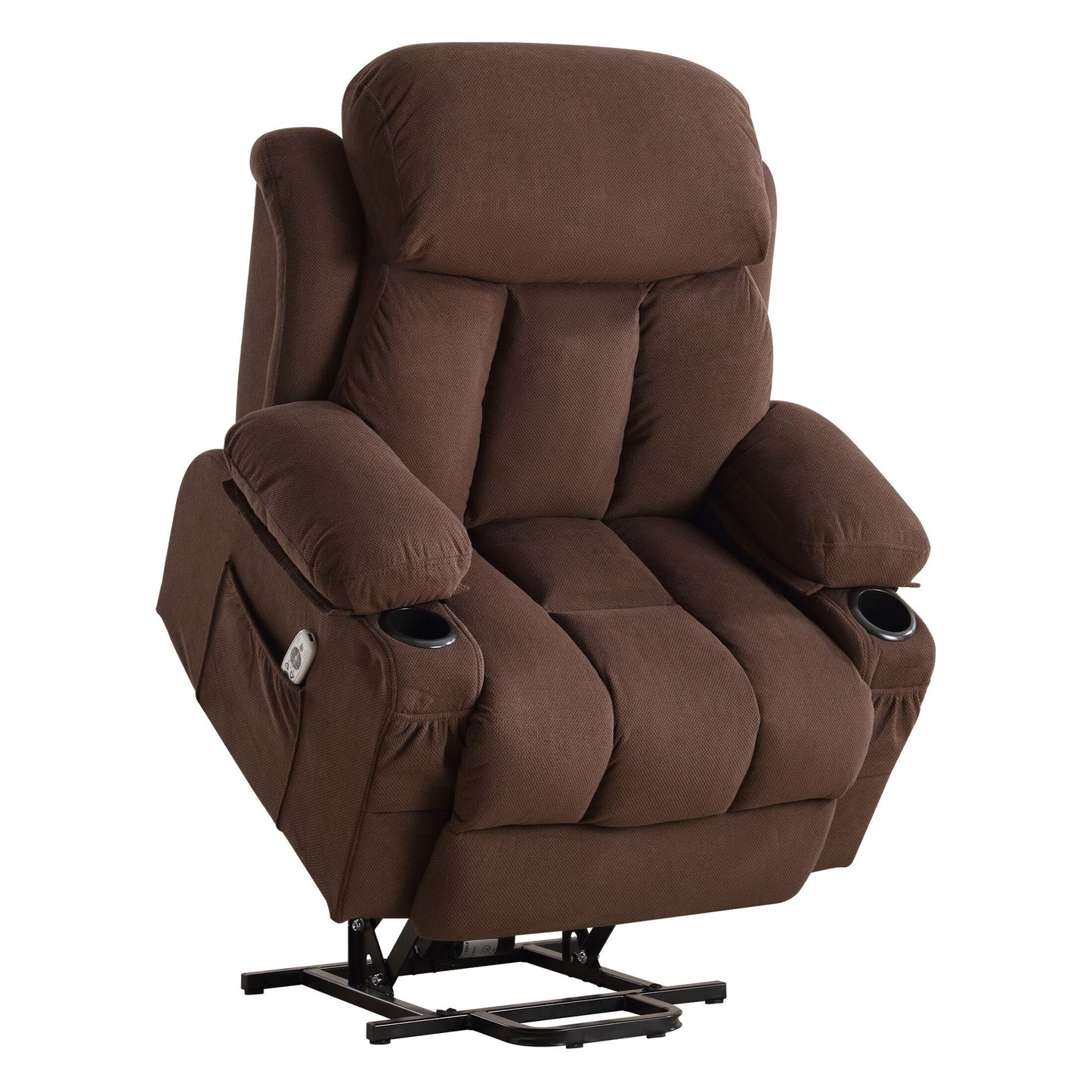 Ergonomic Power Lift Recliner Chair Electric Fabric Massage Heat Sofa with USB Charging, Side Pockets and Remote Control