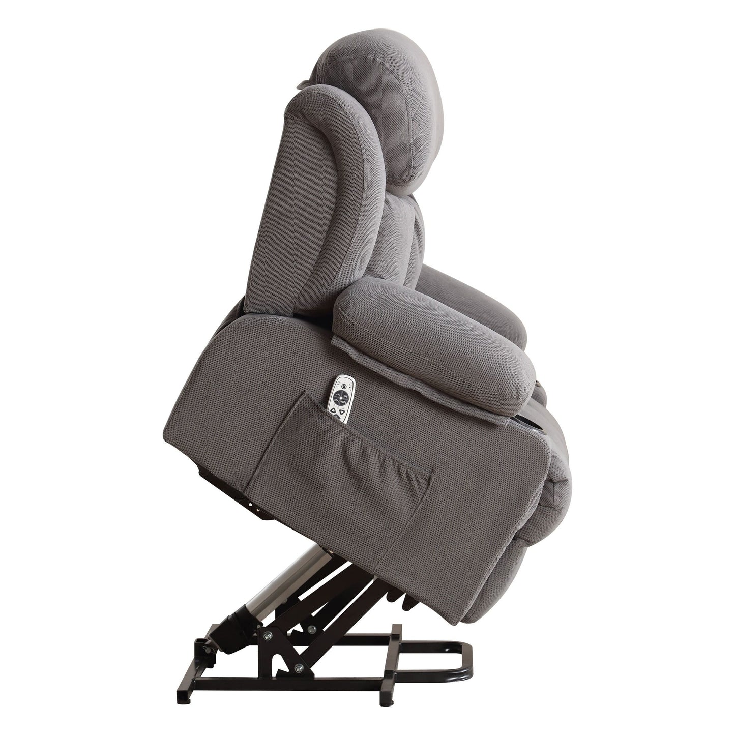 Ergonomic Power Lift Recliner Chair Electric Fabric Massage Heat Sofa with USB Charging, Side Pockets and Remote Control