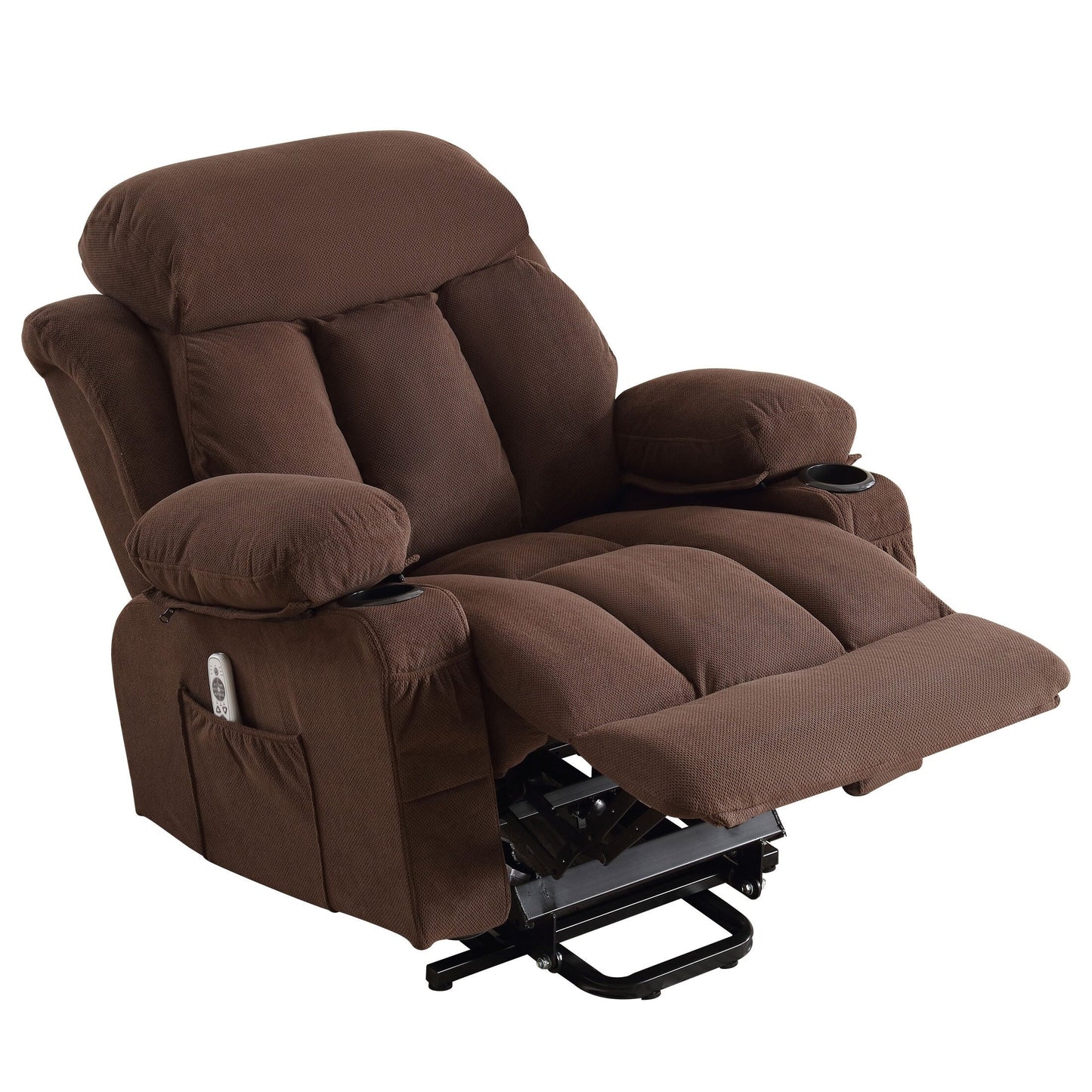 Ergonomic Power Lift Recliner Chair Electric Fabric Massage Heat Sofa with USB Charging, Side Pockets and Remote Control