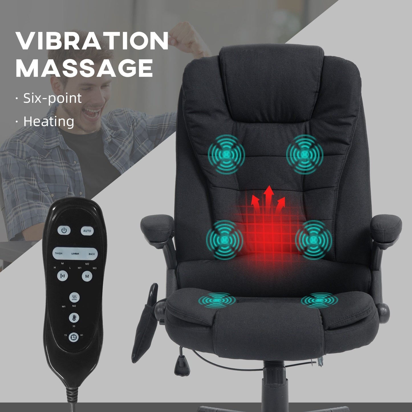 Ergonomic Vibration Massage Office Chair Adjustable Backrest Recliner Chair with 6 Massage Points and Lumbar Heating
