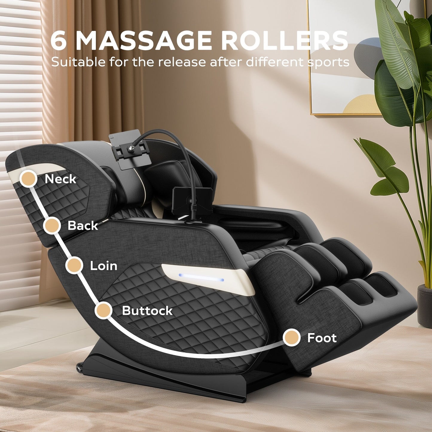 Ergonomic Zero Gravity Full Body Massage Chair with Airbag Therapy, Heating and Bluetooth, Adjustable Footrest