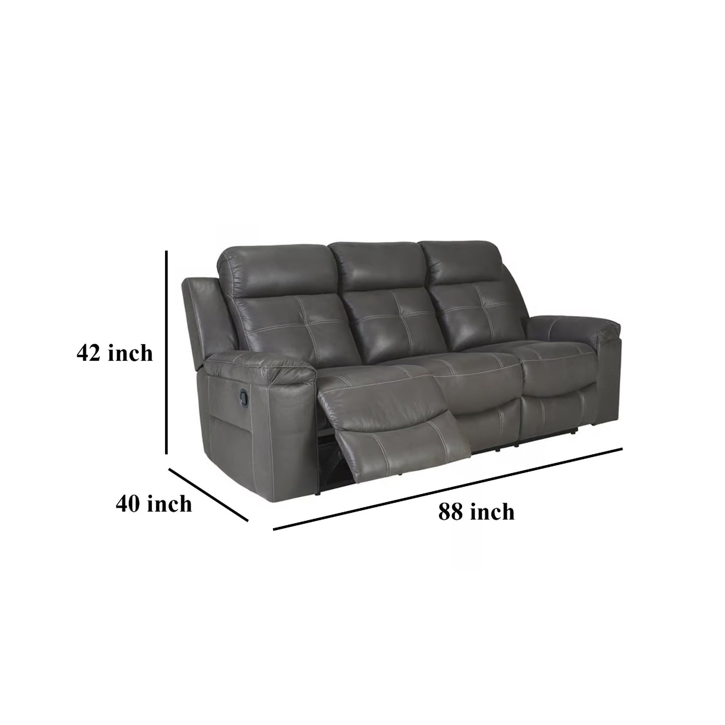 Eslo Manual Reclining Sofa, Dark Gray Faux Suede Polyester, 88 Inch