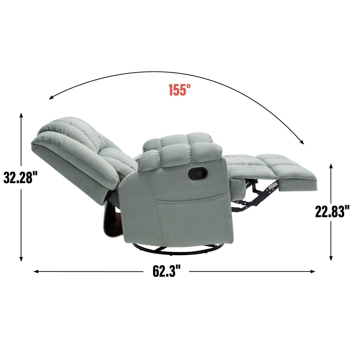 Extra-Large Manual Recliner Chair with 360° Swivel Base and Rocking Motion, Tool-Free Assembly