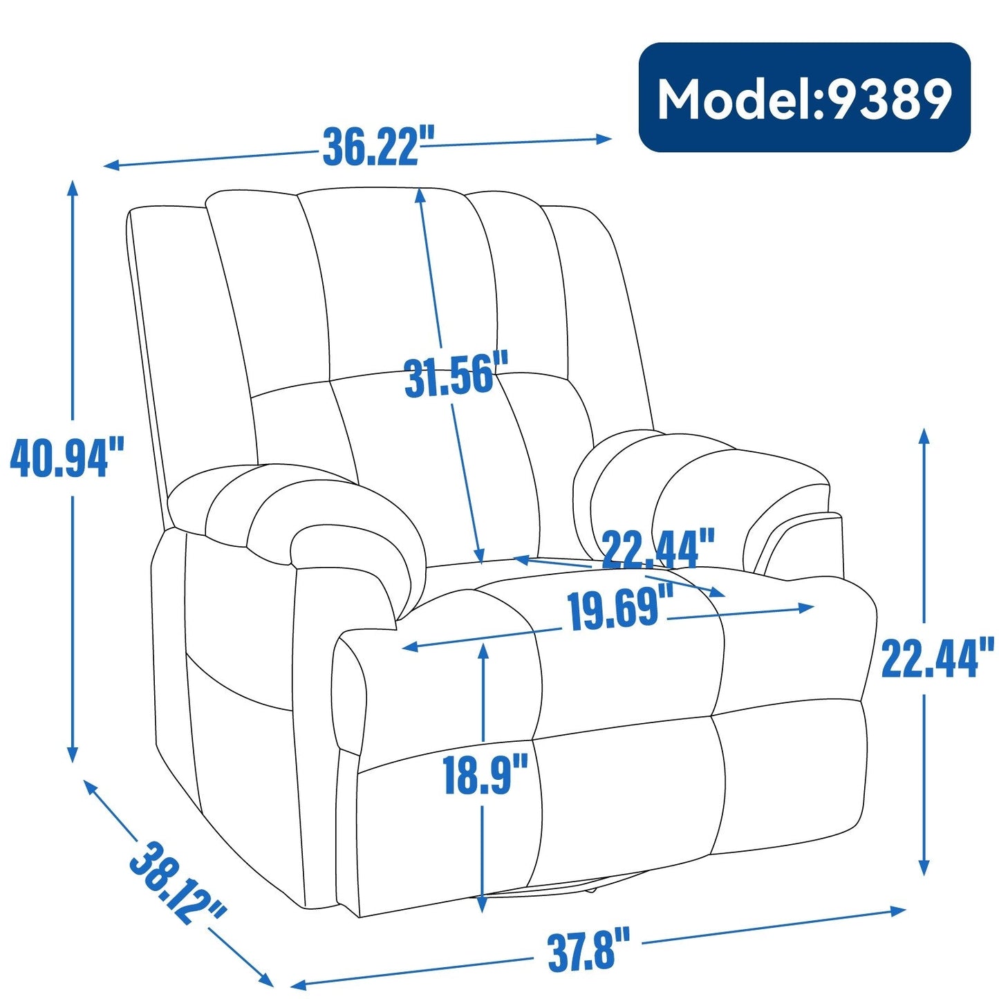 Extra-Large Manual Recliner Chair with 360° Swivel Base and Rocking Motion, Tool-Free Assembly