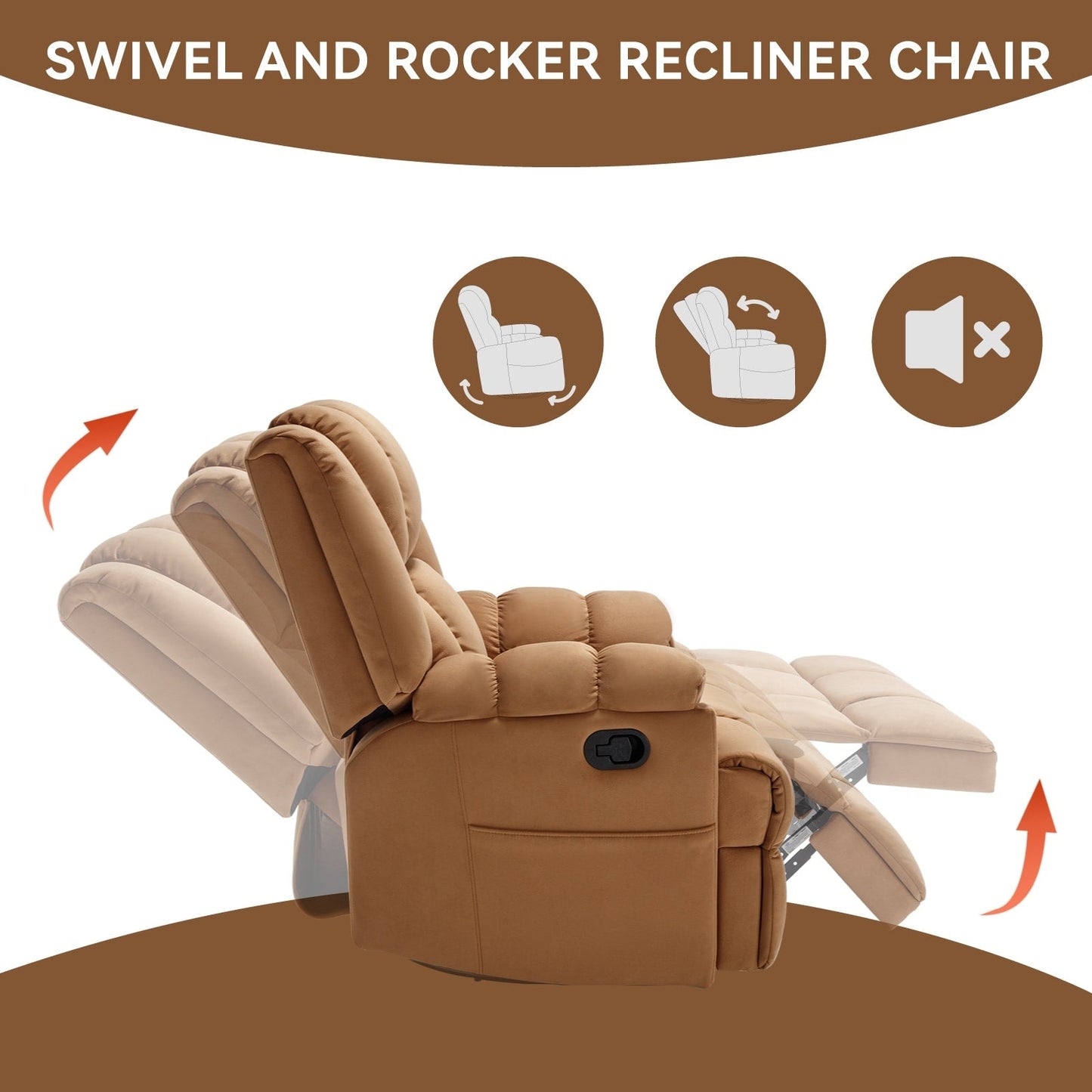 Extra-Large Manual Recliner Chair with 360° Swivel Base and Rocking Motion, Tool-Free Assembly