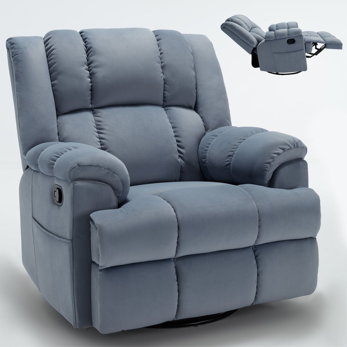 Extra-Large Manual Recliner Chair with 360° Swivel Base and Rocking Motion, Tool-Free Assembly