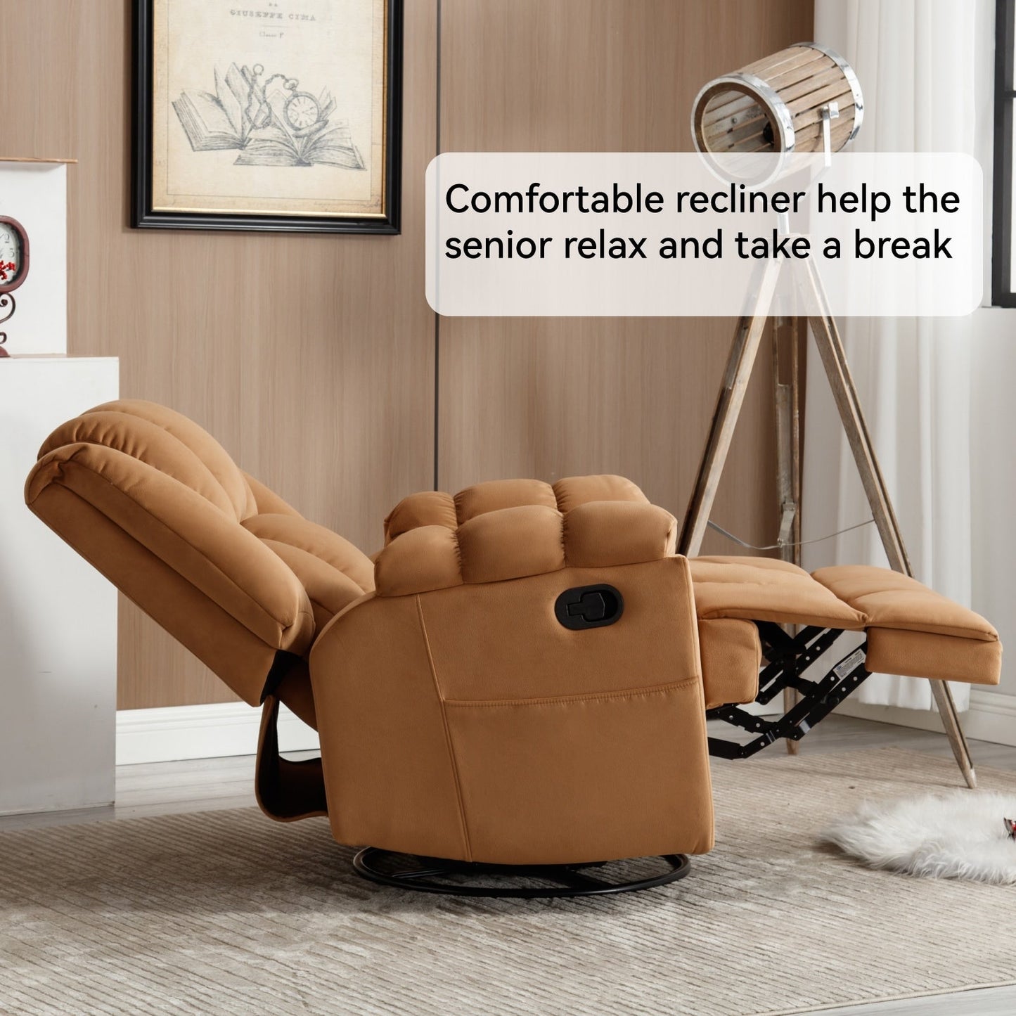 Extra-Large Manual Recliner Chair with 360° Swivel Base and Rocking Motion, Tool-Free Assembly