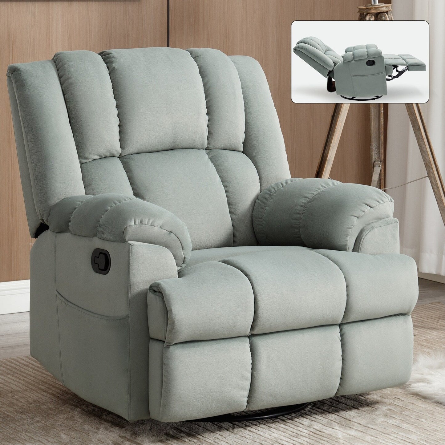 Extra-Large Manual Recliner Chair with 360° Swivel Base and Rocking Motion, Tool-Free Assembly