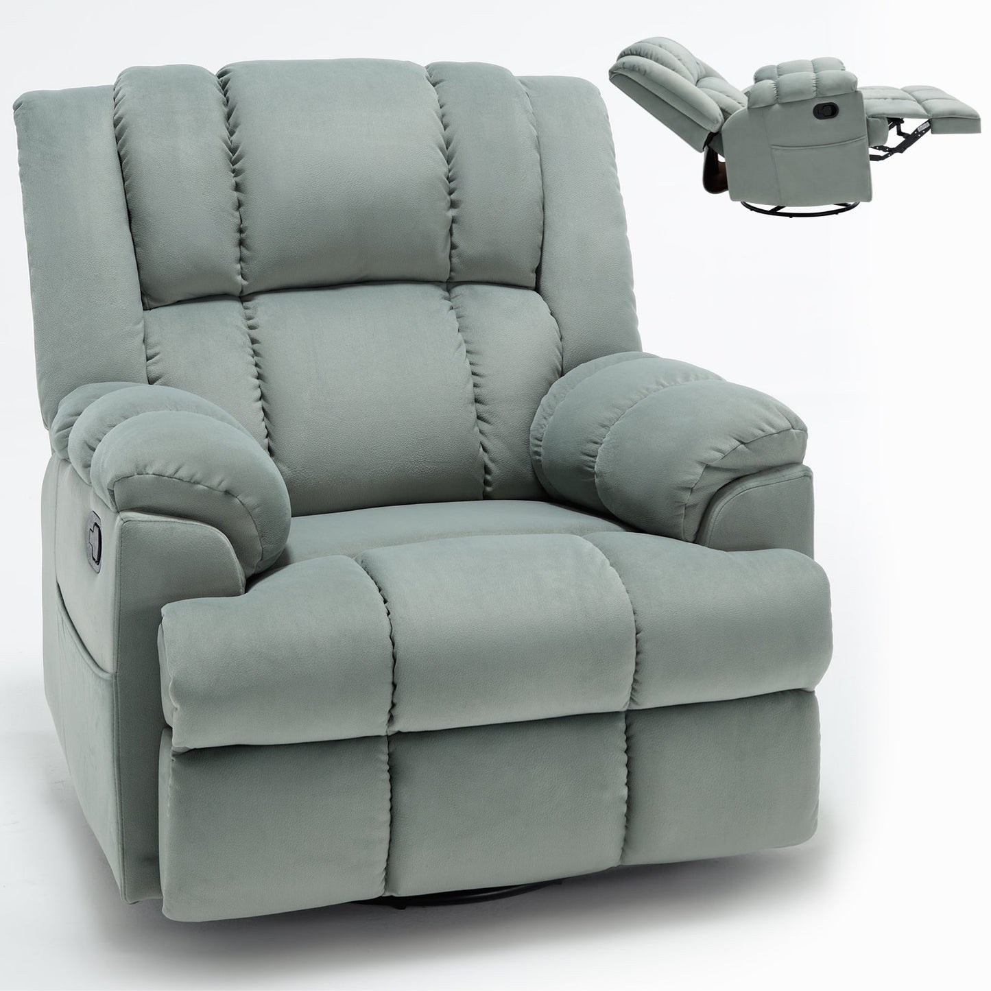 Extra-Large Manual Recliner Chair with 360° Swivel Base and Rocking Motion, Tool-Free Assembly