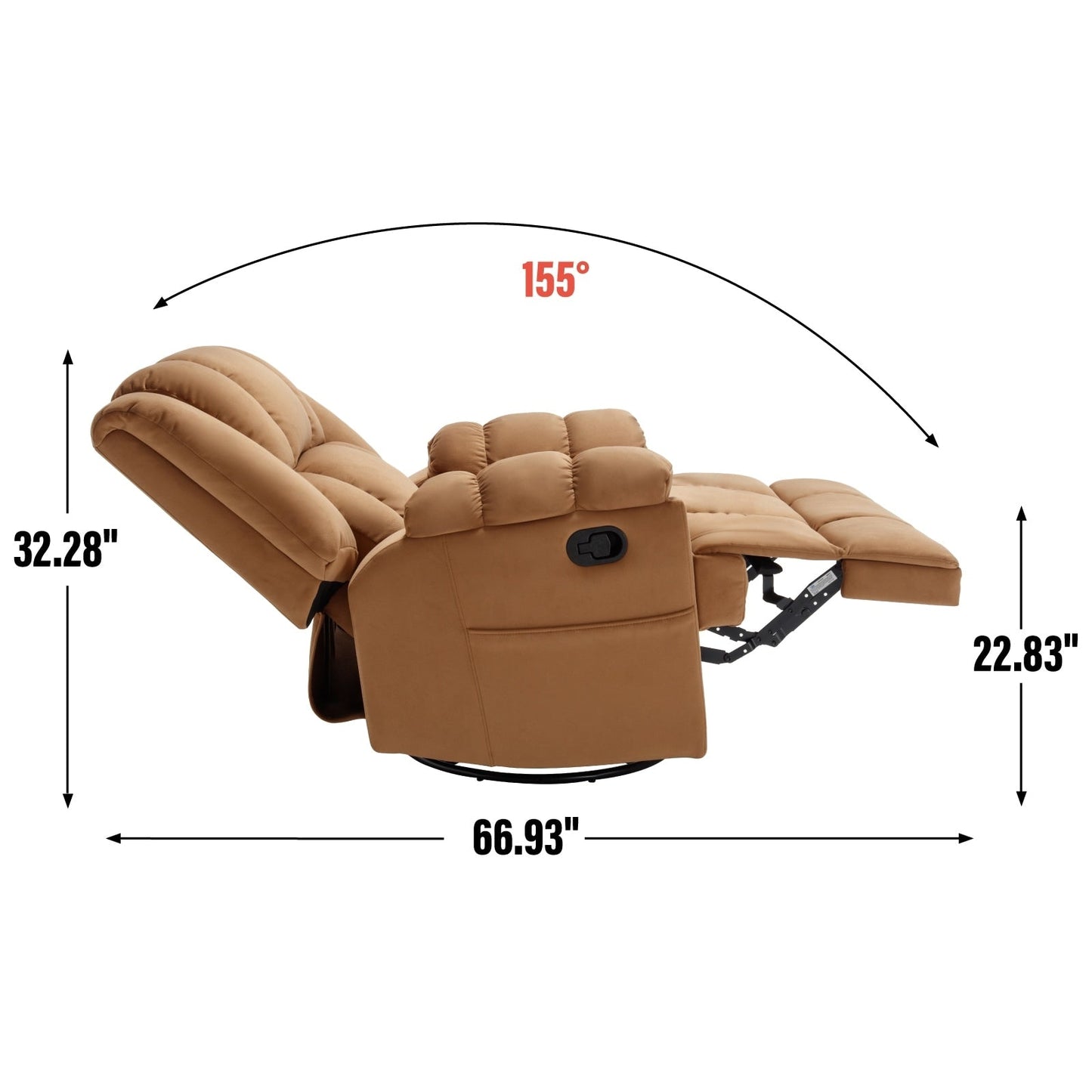 Extra-Large Manual Recliner Chair with 360° Swivel Base and Rocking Motion, Tool-Free Assembly