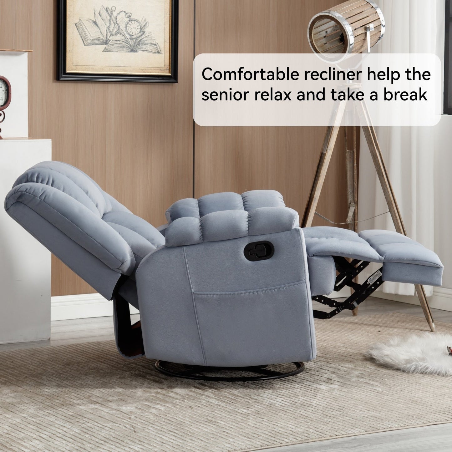 Extra-Large Manual Recliner Chair with 360° Swivel Base and Rocking Motion, Tool-Free Assembly