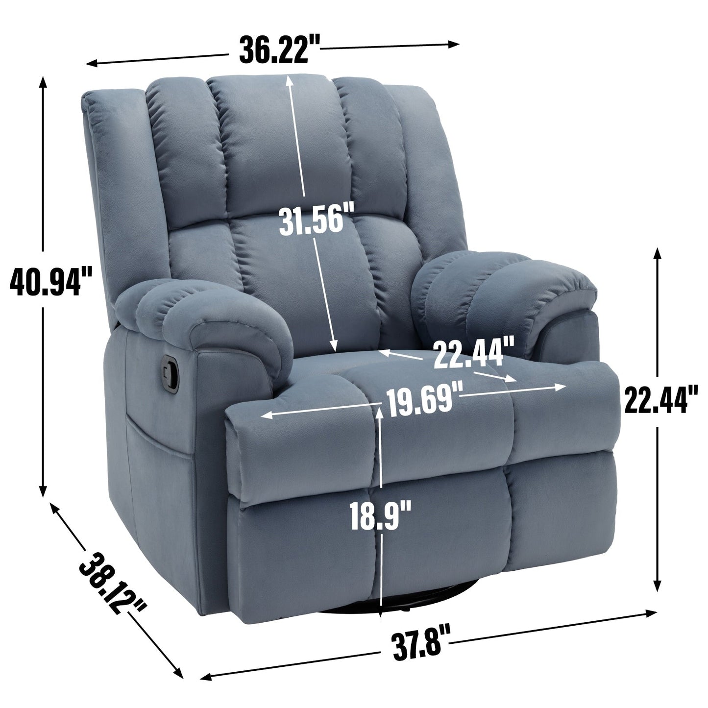 Extra-Large Manual Recliner Chair with 360° Swivel Base and Rocking Motion, Tool-Free Assembly