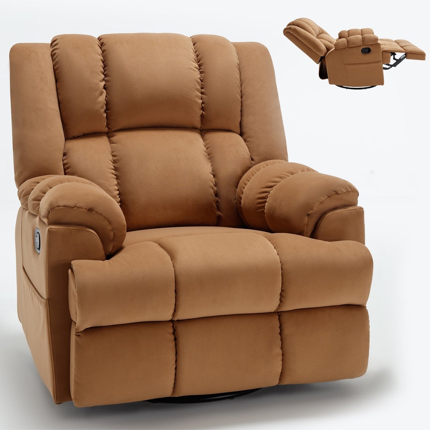 Extra-Large Manual Recliner Chair with 360° Swivel Base and Rocking Motion, Tool-Free Assembly