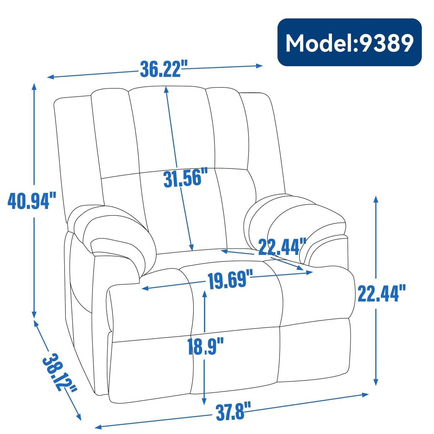 Extra-Large Manual Recliner Chair with 360° Swivel Base and Rocking Motion, Tool-Free Assembly