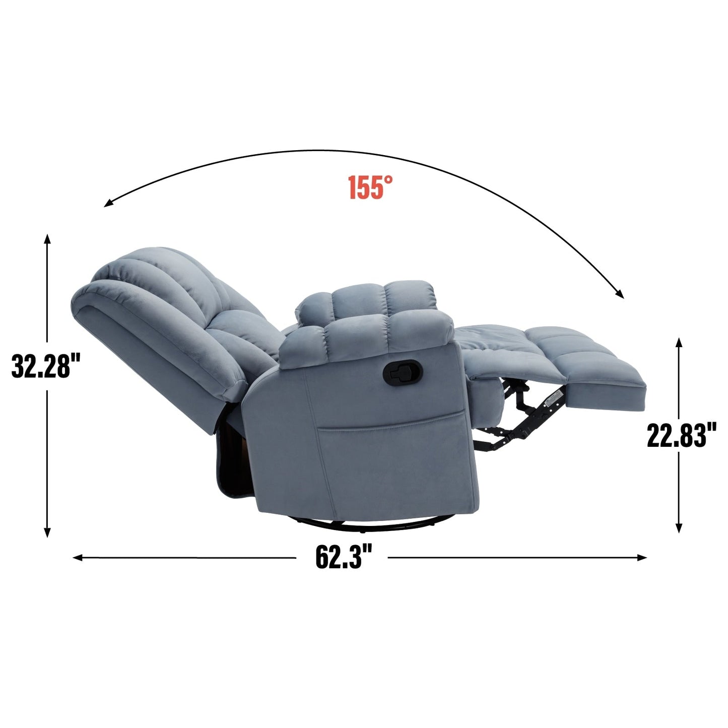 Extra-Large Manual Recliner Chair with 360° Swivel Base and Rocking Motion, Tool-Free Assembly
