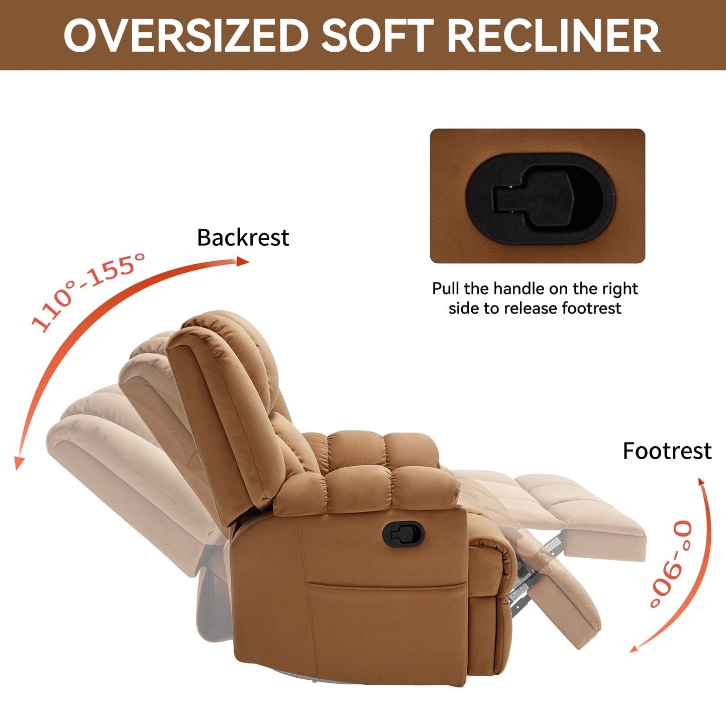 Extra-Large Manual Recliner Chair with 360° Swivel Base and Rocking Motion, Tool-Free Assembly