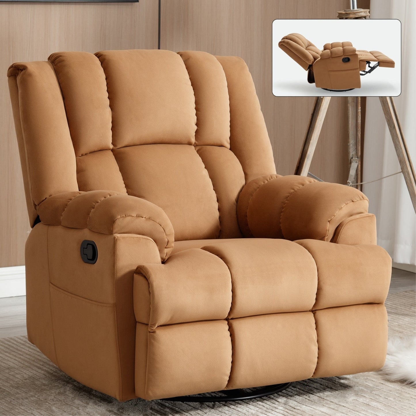 Extra-Large Manual Recliner Chair with 360° Swivel Base and Rocking Motion, Tool-Free Assembly