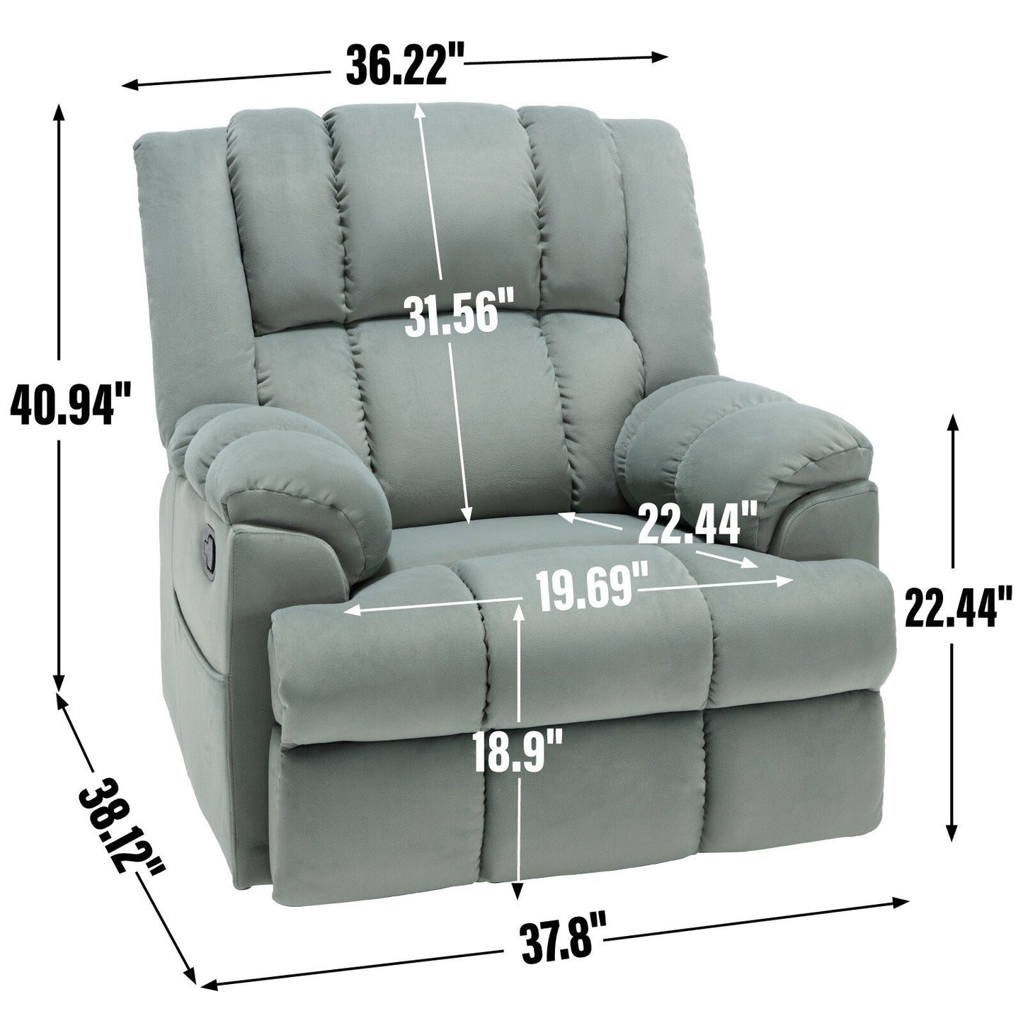 Extra-Large Manual Recliner Chair with 360° Swivel Base and Rocking Motion, Tool-Free Assembly