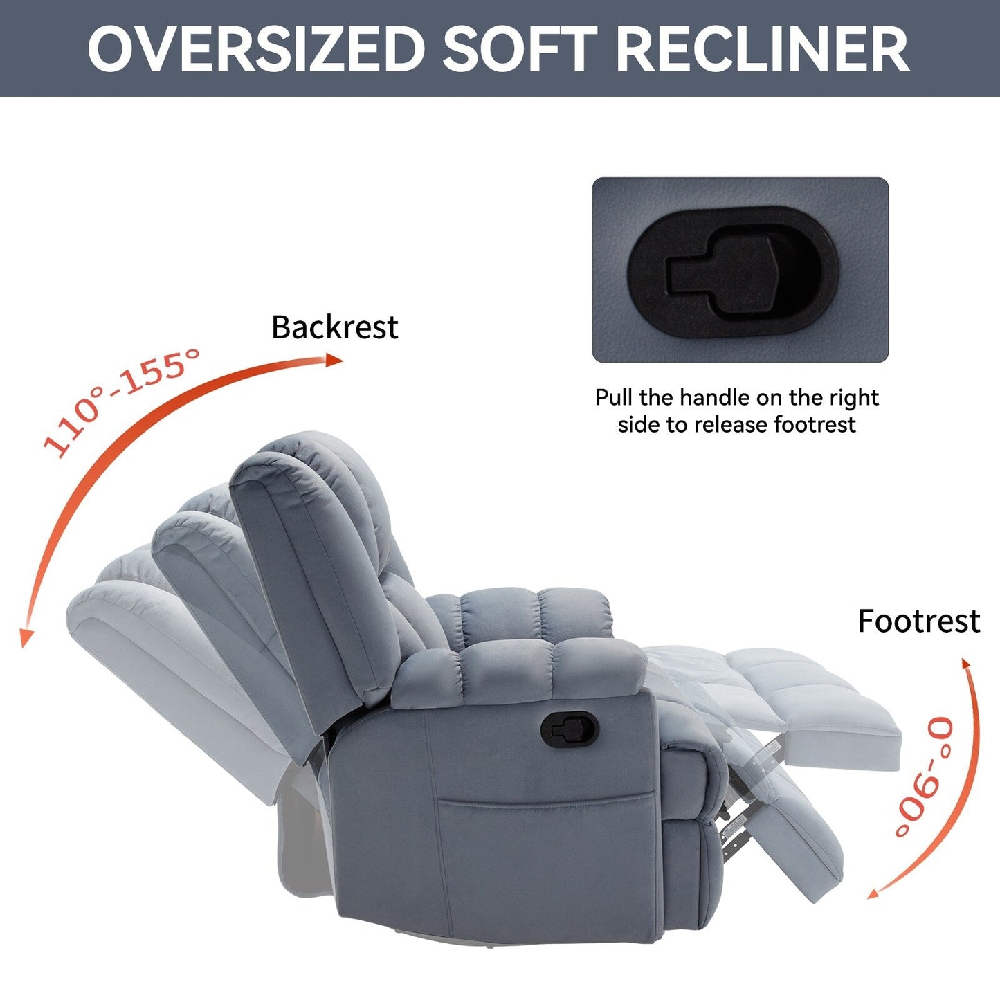 Extra-Large Manual Recliner Chair with 360° Swivel Base and Rocking Motion, Tool-Free Assembly
