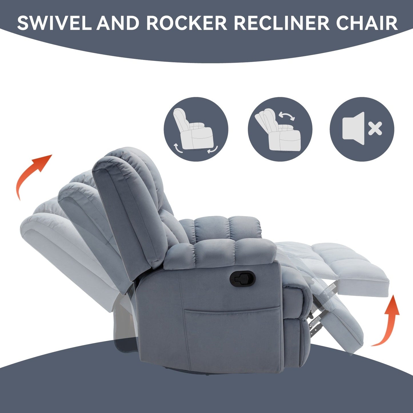 Extra-Large Manual Recliner Chair with 360° Swivel Base and Rocking Motion, Tool-Free Assembly