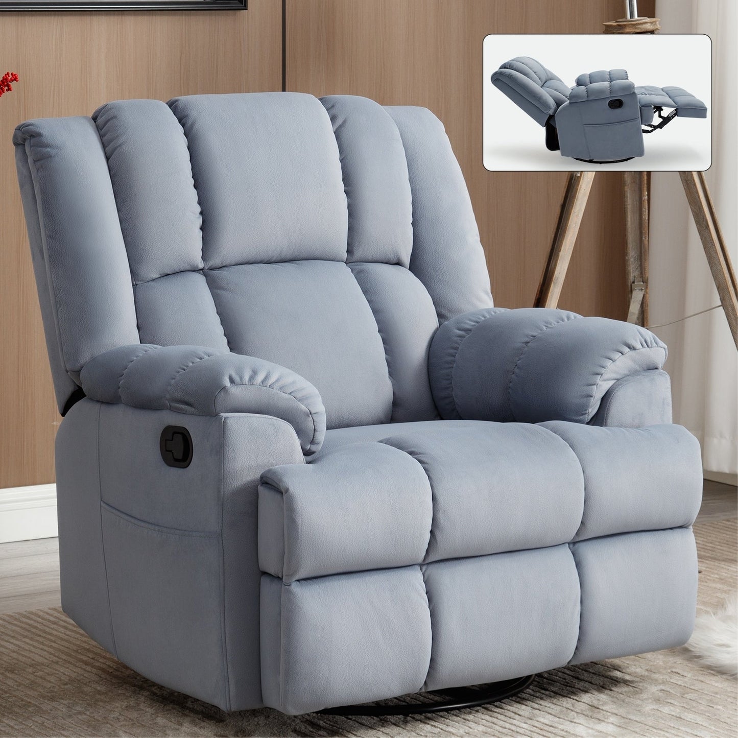 Extra-Large Manual Recliner Chair with 360° Swivel Base and Rocking Motion, Tool-Free Assembly