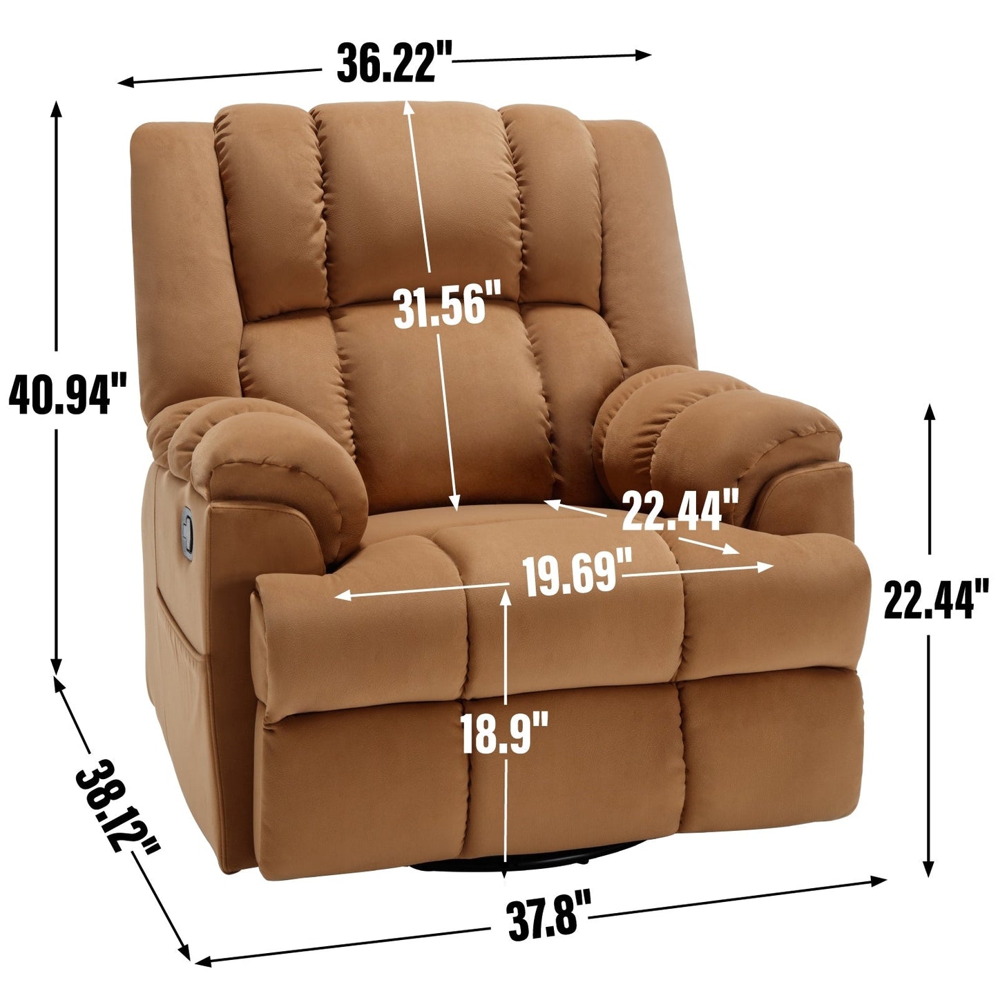 Extra-Large Manual Recliner Chair with 360° Swivel Base and Rocking Motion, Tool-Free Assembly