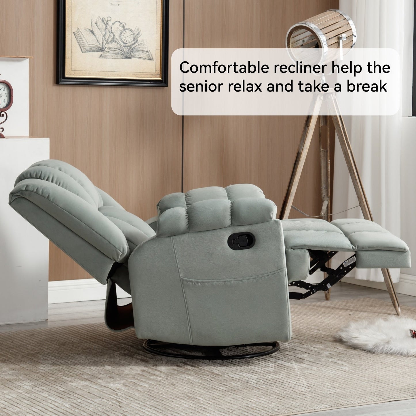 Extra-Large Manual Recliner Chair with 360° Swivel Base and Rocking Motion, Tool-Free Assembly