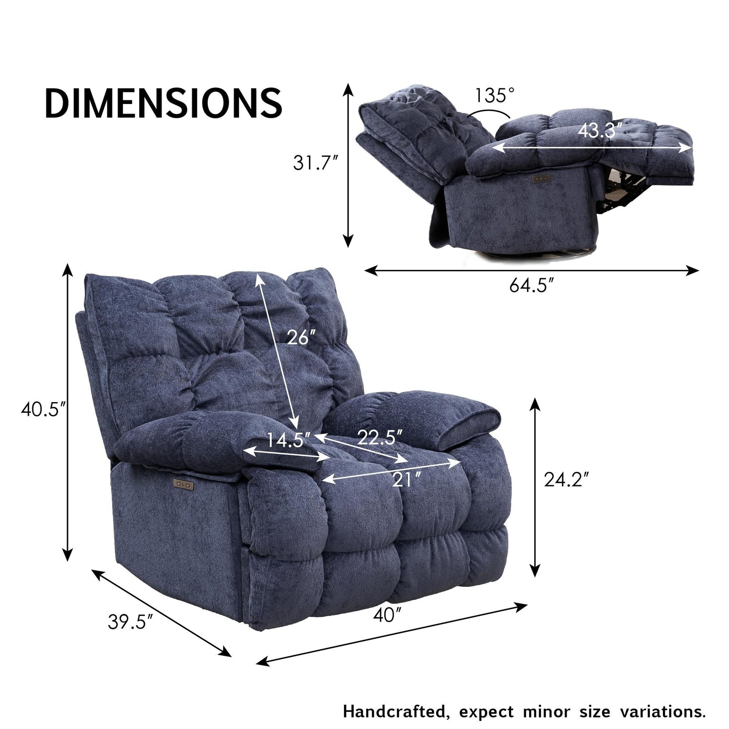 Fabric 360° Swivel Electric Recliner Chair with Glide Motion