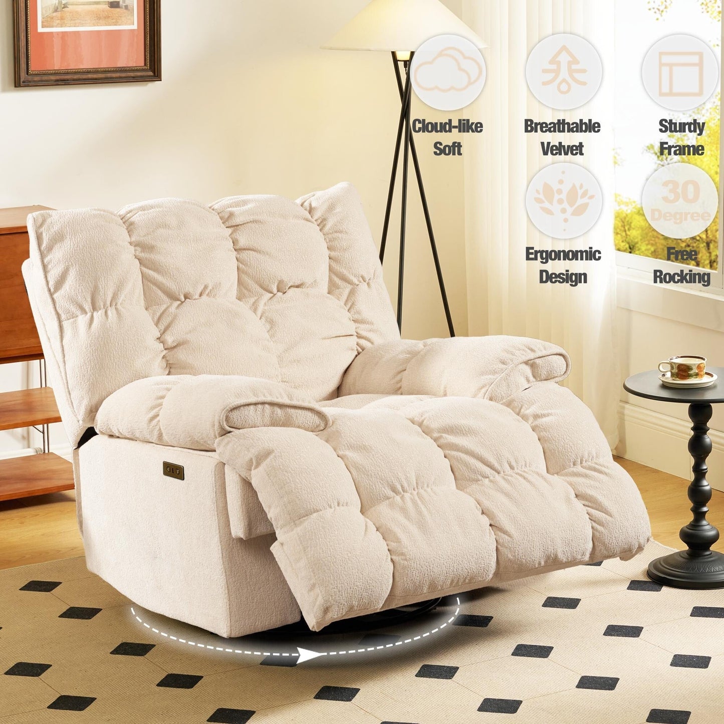 Fabric 360° Swivel Electric Recliner Chair with Glide Motion