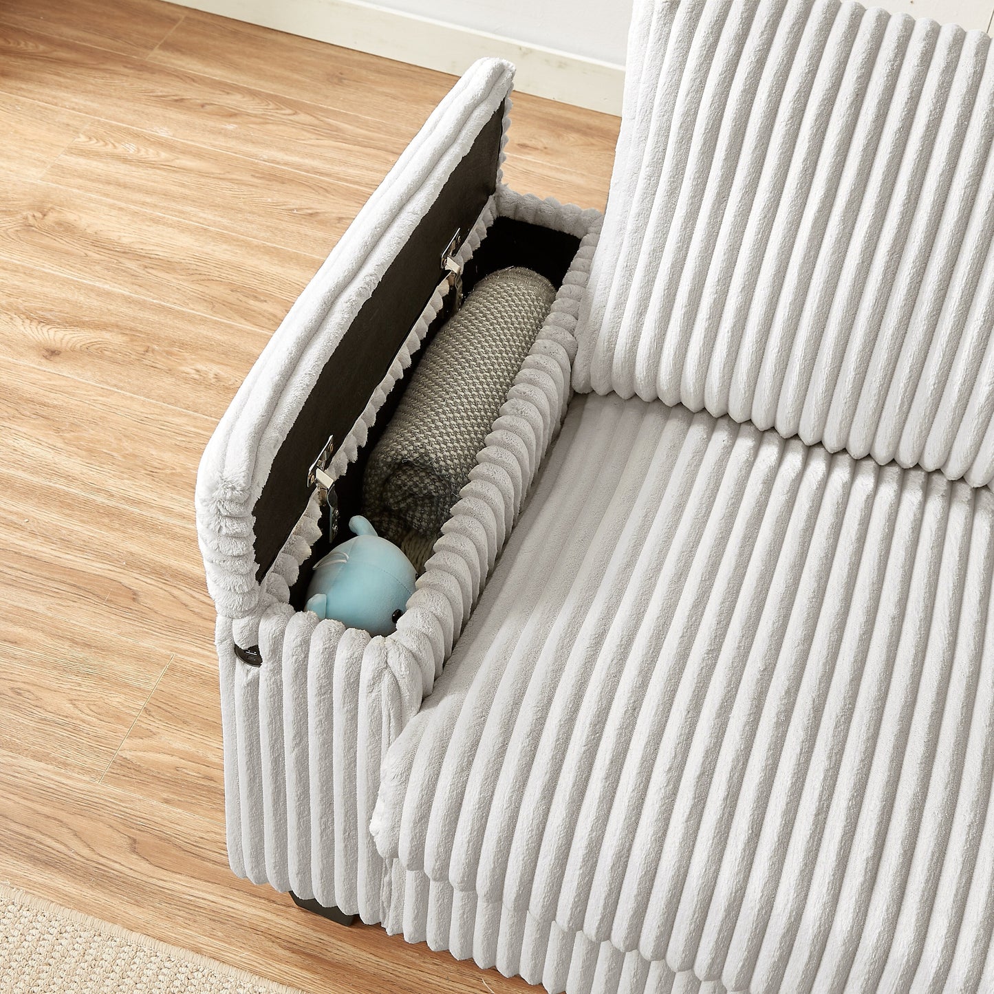 Fabric Loveseat Sofa with Storage Armrest and USB