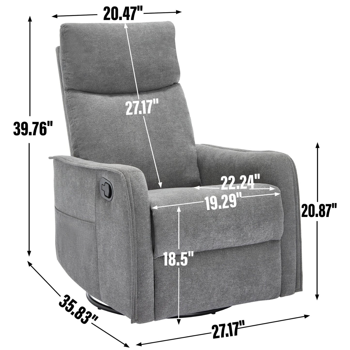 Fabric Recliner Chair with Heat, Massage, 360° Swivel Base, Adjustable Backrest, and Lumbar Support for Living Room Comfort