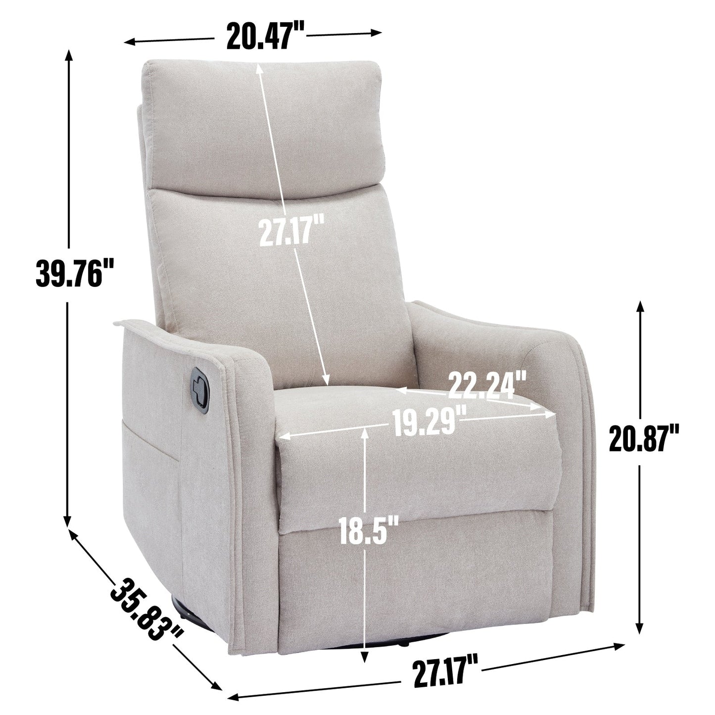 Fabric Recliner Chair with Heat, Massage, 360° Swivel Base, Adjustable Backrest, and Lumbar Support for Living Room Comfort
