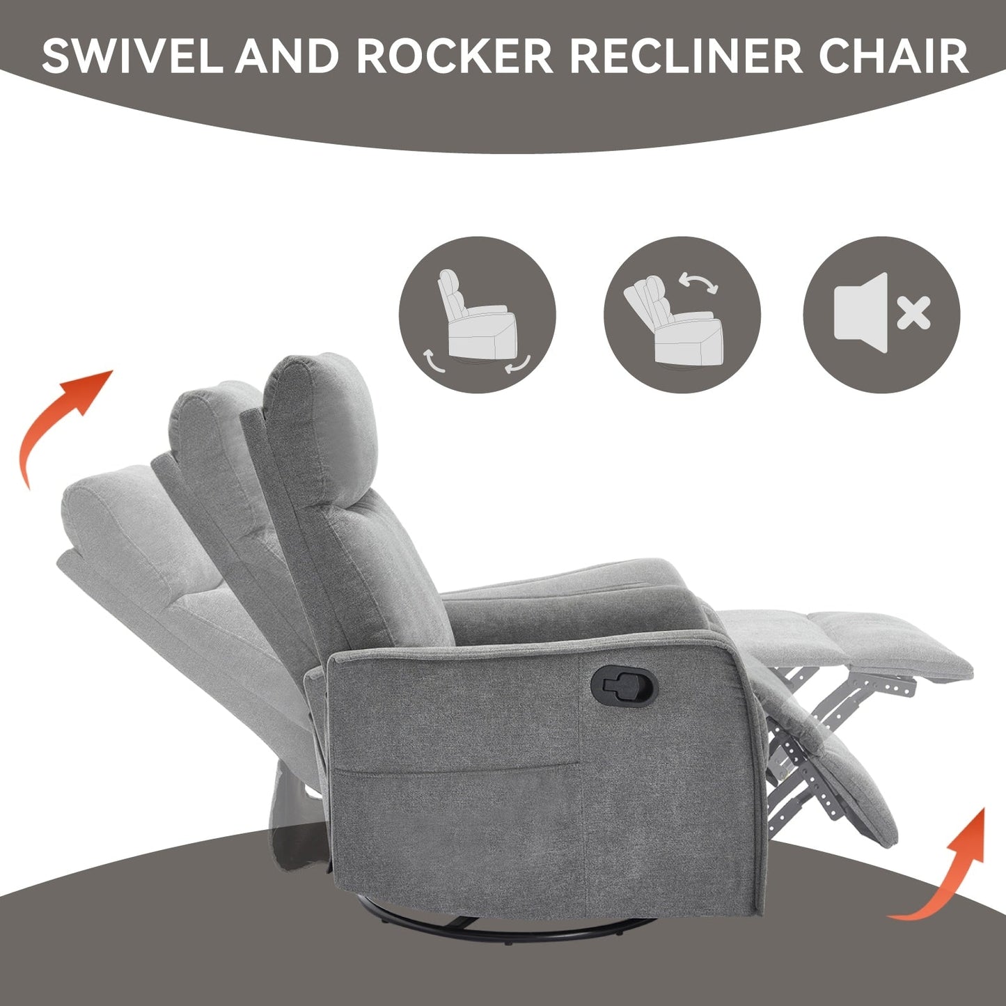 Fabric Recliner Chair with Heat, Massage, 360° Swivel Base, Adjustable Backrest, and Lumbar Support for Living Room Comfort