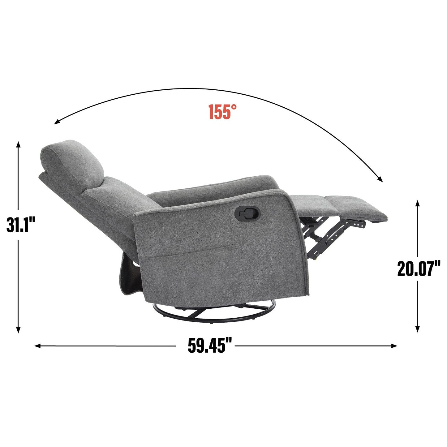 Fabric Recliner Chair with Heat, Massage, 360° Swivel Base, Adjustable Backrest, and Lumbar Support for Living Room Comfort