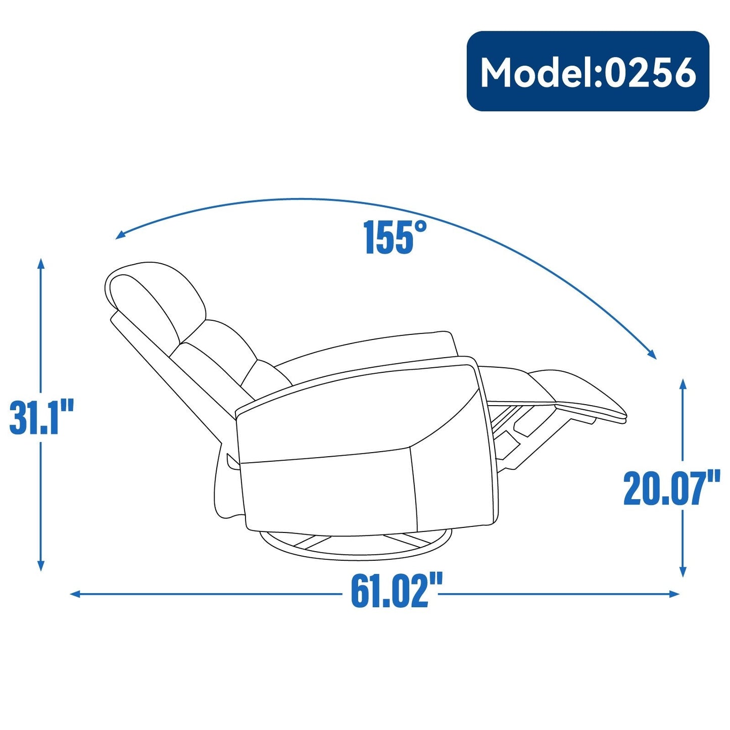 Fabric Rocker Recliner Chair with 360° Swivel Base, Manual Reclining Armchair with Side Lever, Comfortable Lounge Chair