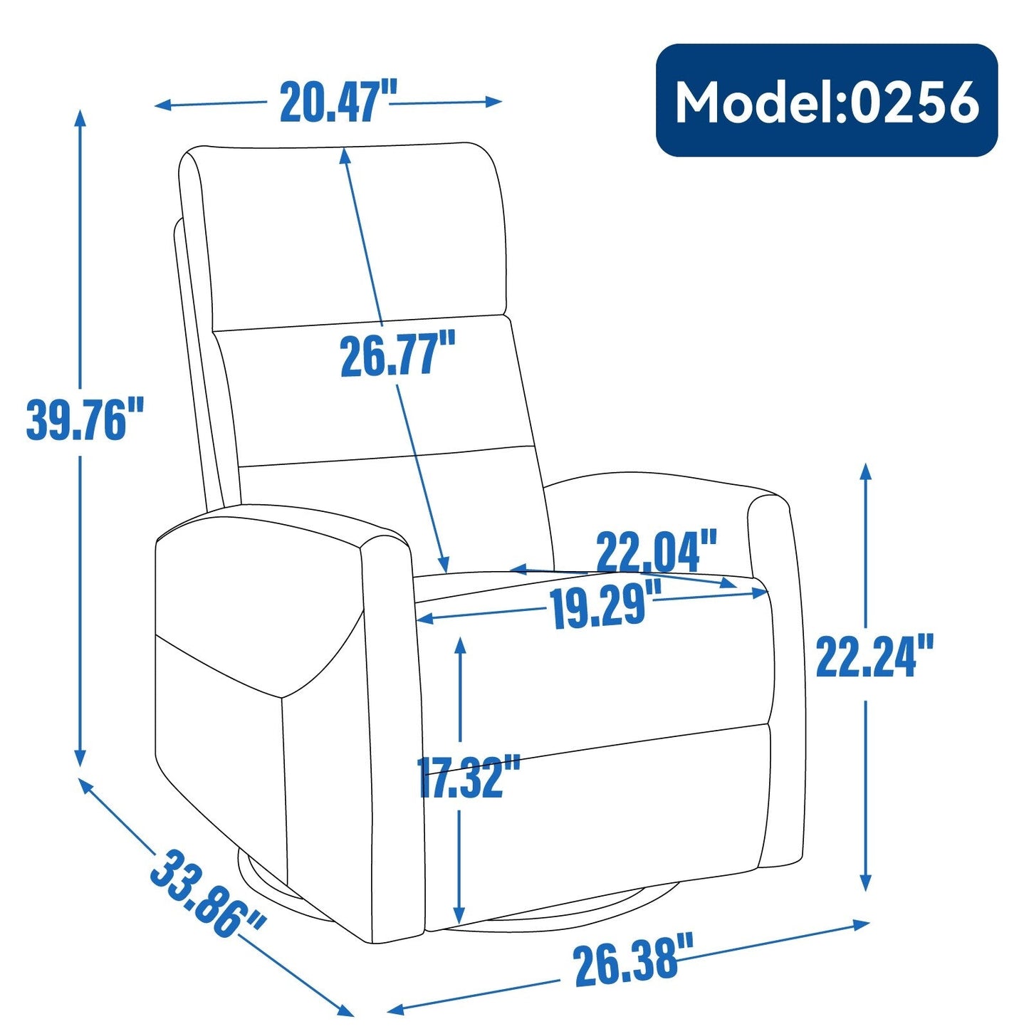 Fabric Rocker Recliner Chair with 360° Swivel Base, Manual Reclining Armchair with Side Lever, Comfortable Lounge Chair