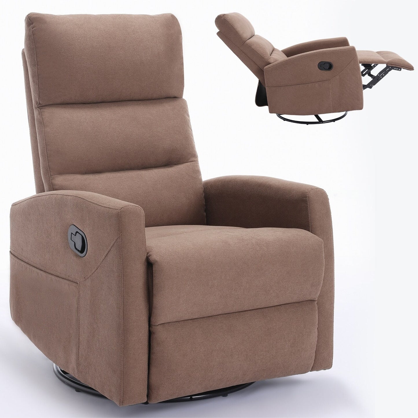 Fabric Rocker Recliner Chair with 360° Swivel Base, Manual Reclining Armchair with Side Lever, Comfortable Lounge Chair