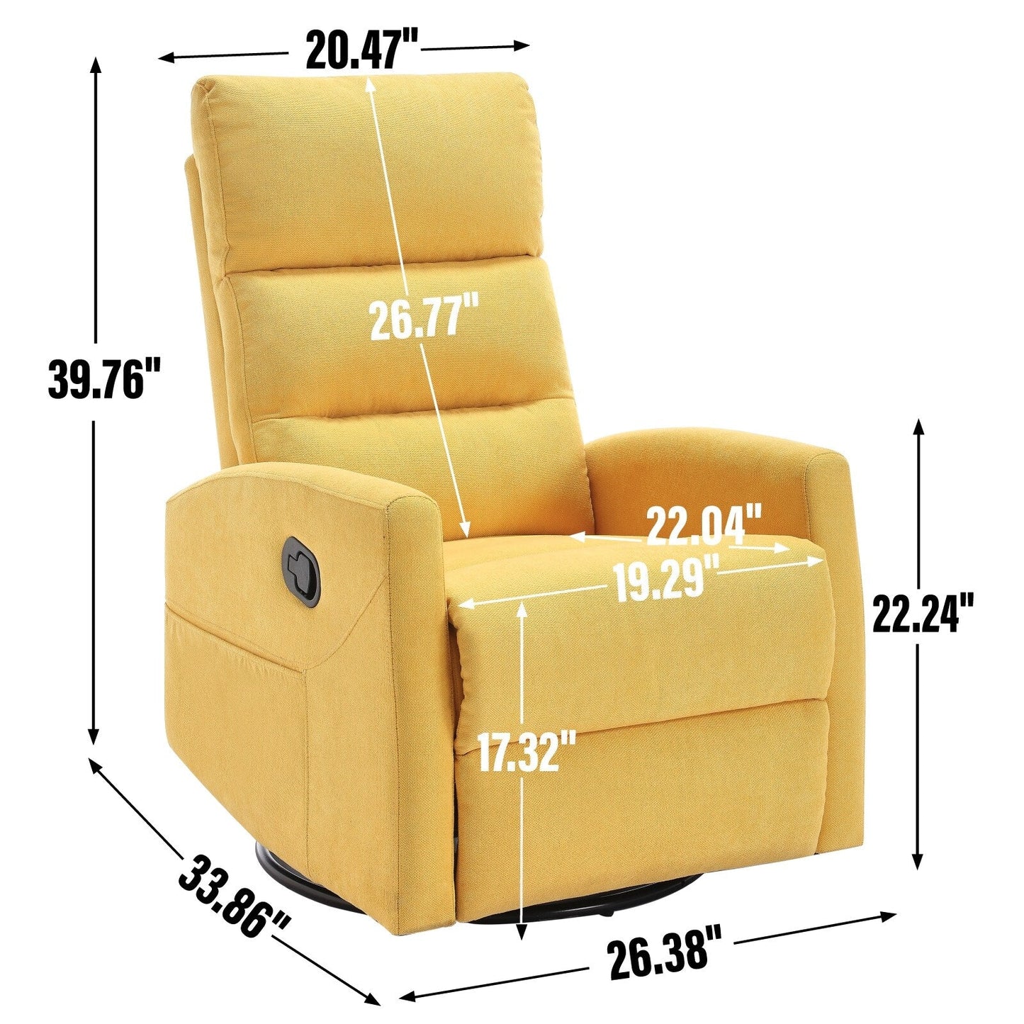 Fabric Rocker Recliner Chair with 360° Swivel Base, Manual Reclining Armchair with Side Lever, Comfortable Lounge Chair