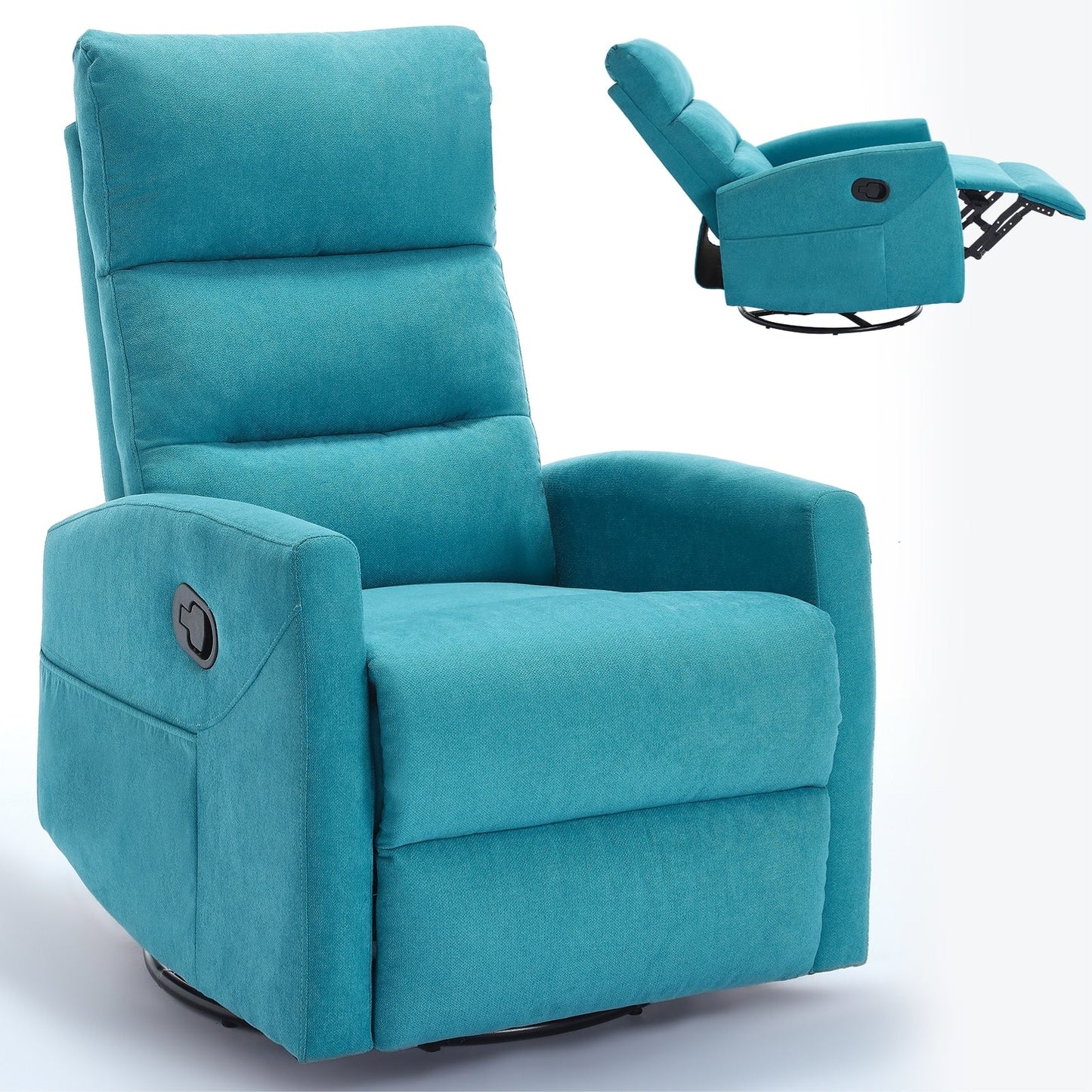 Fabric Rocker Recliner Chair with 360° Swivel Base, Manual Reclining Armchair with Side Lever, Comfortable Lounge Chair