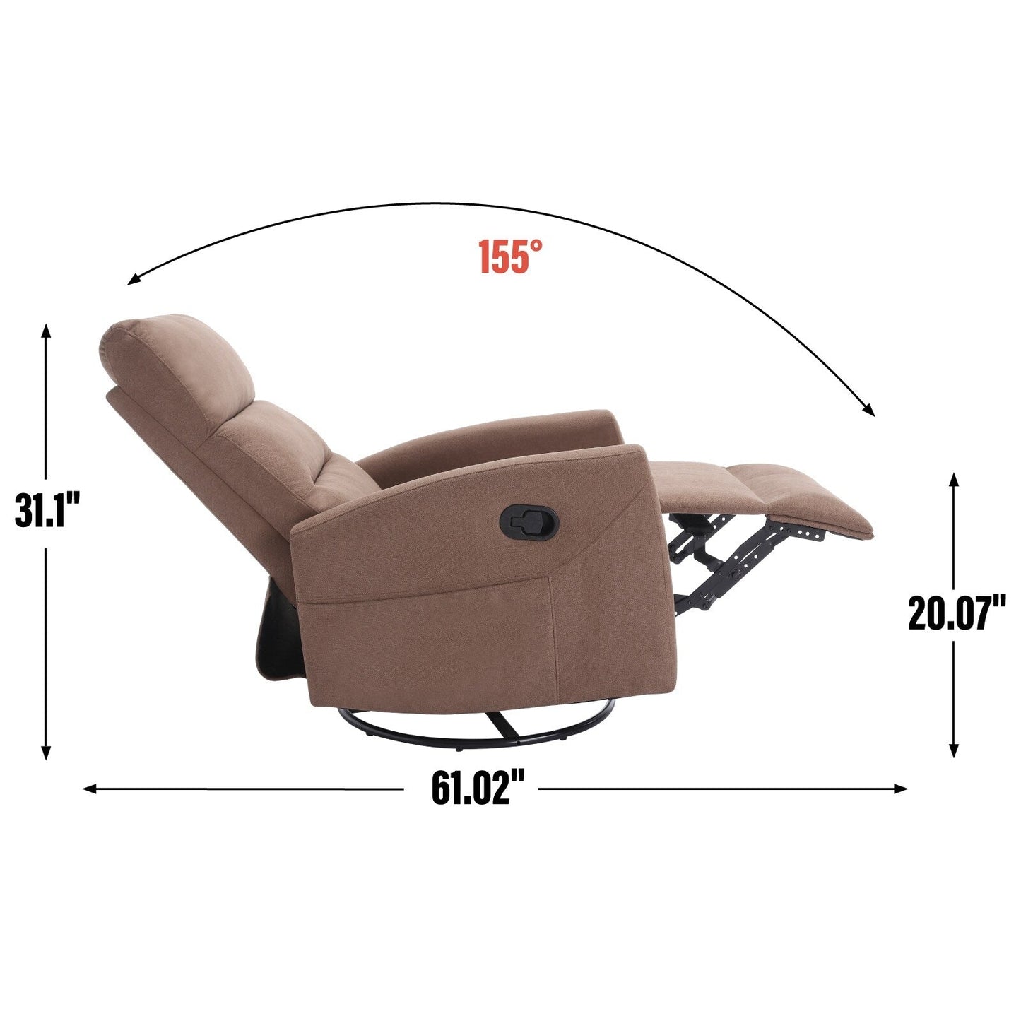 Fabric Rocker Recliner Chair with 360° Swivel Base, Manual Reclining Armchair with Side Lever, Comfortable Lounge Chair