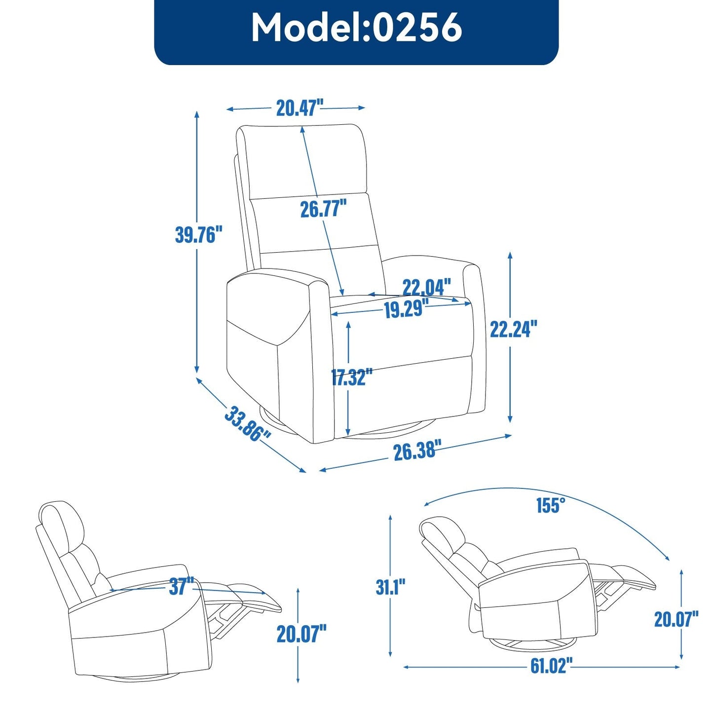 Fabric Rocker Recliner Chair with 360° Swivel Base, Manual Reclining Armchair with Side Lever, Comfortable Lounge Chair